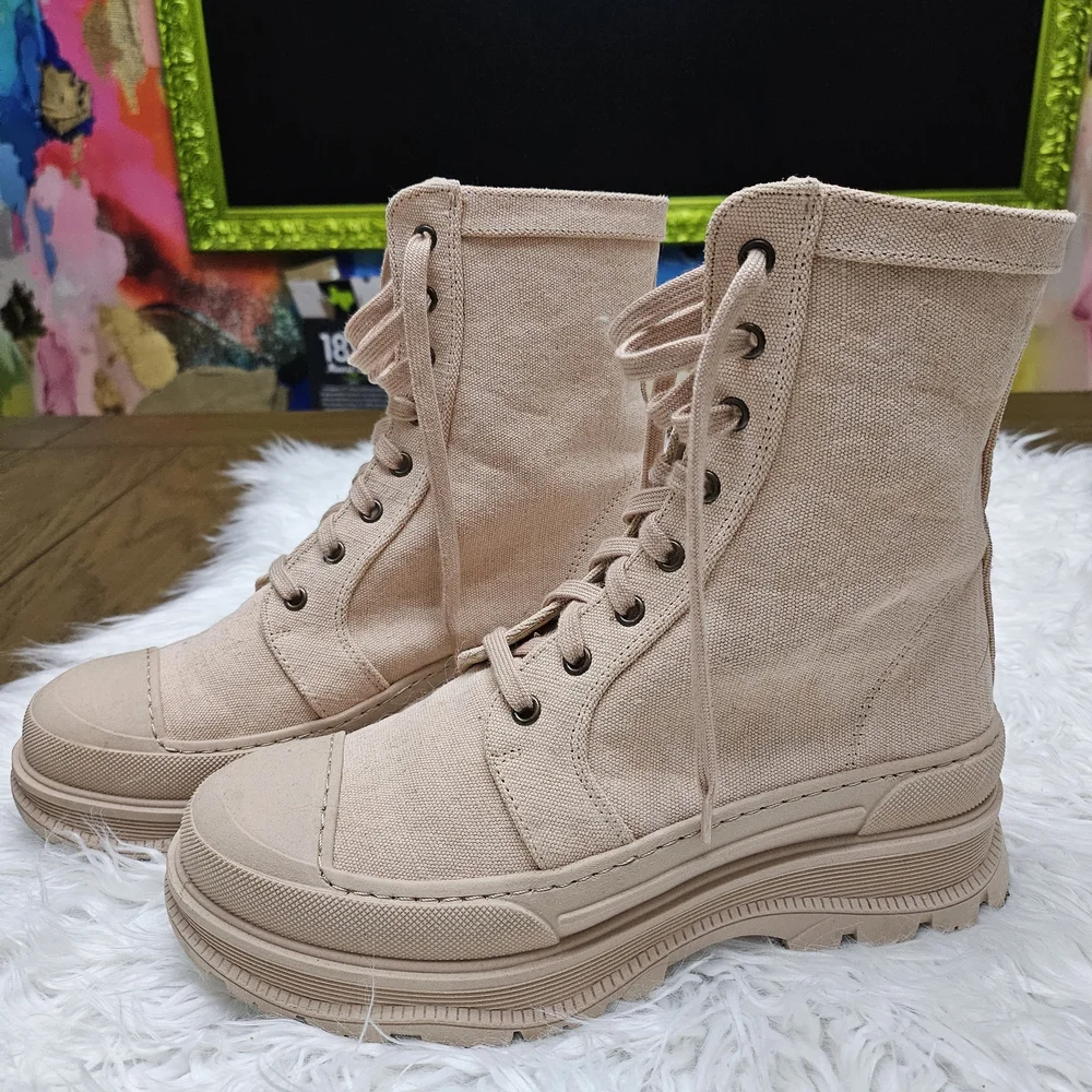 Free People Camp Out Canvas Lace-Up Combat Boots - Picture 3 of 5